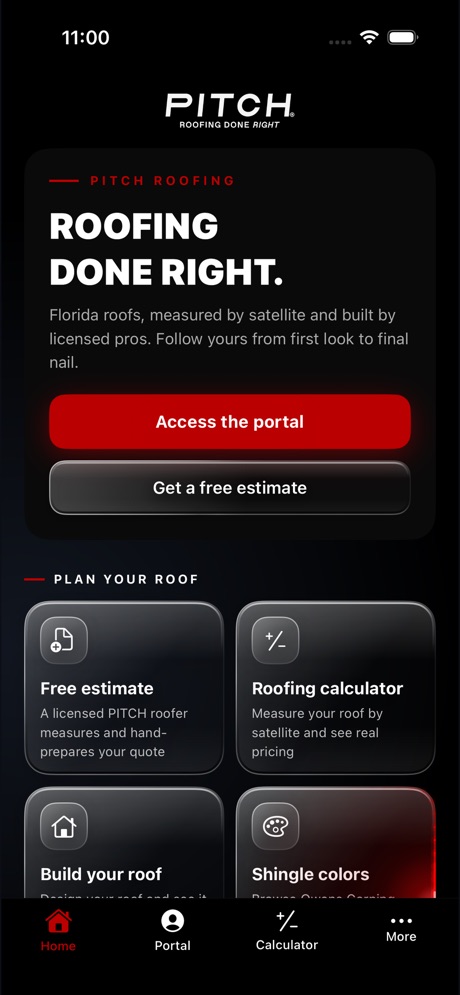 PITCH Roofing app screen