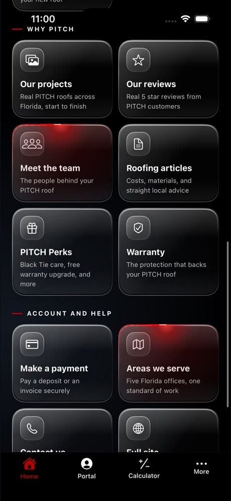 PITCH Roofing app screen 2