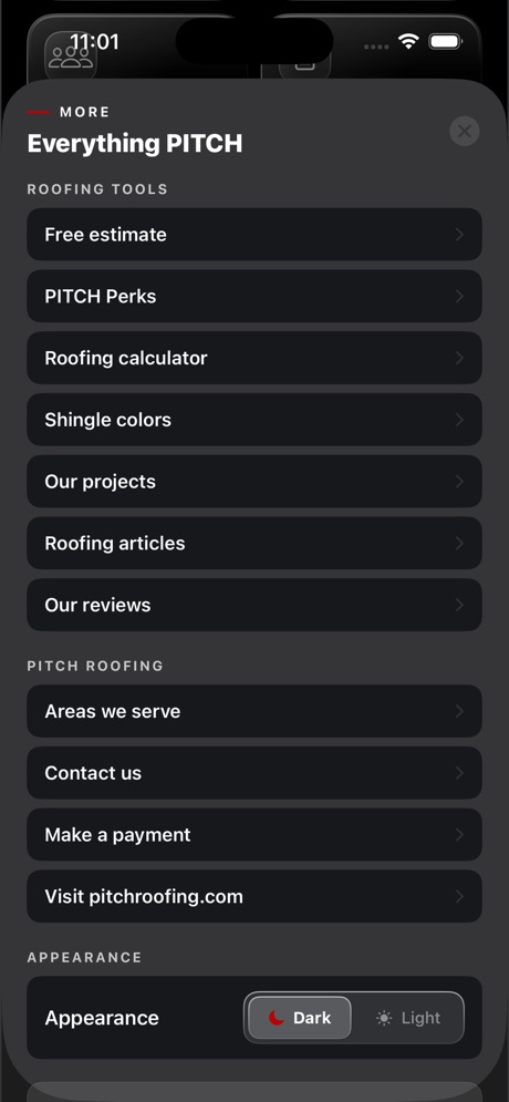 PITCH Roofing app screen 4
